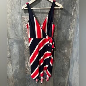 Express Red and Blue Striped Midi Dress